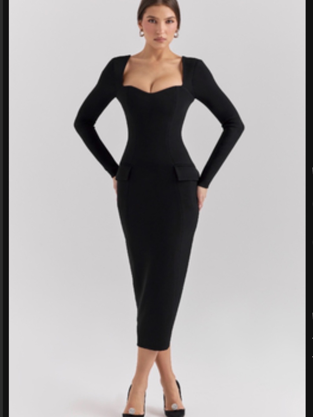 House of CB Black Long-Sleeve Sculpted Midi Dress